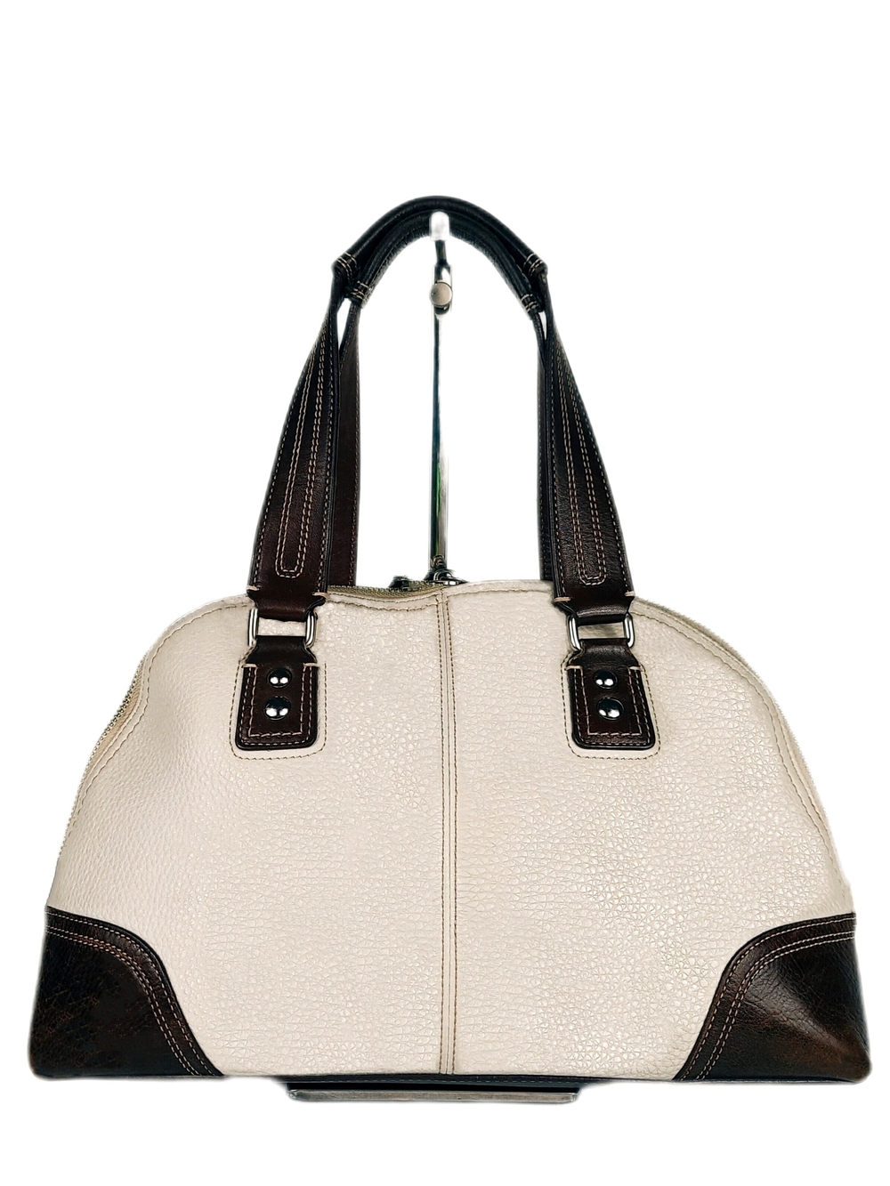 COACH VINTAGE Y2K HAMPTON BROWN & OFF WHITE PEBBLED LEATHER DOME SATCHEL - Picture 4 of 5